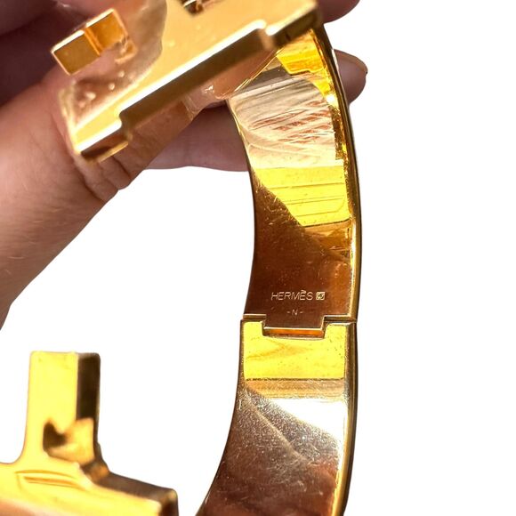 HERMES Clic Clac H Bracelet Light Blue/Gold w Dustbag - Picture 3 of 4